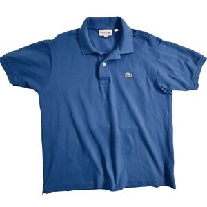LACOSTE Shirt Men's L Pique Cotton Croc Logo Short Sleeve Blue